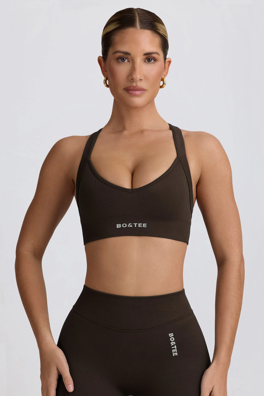Super Sculpt Seamless Cross-Back Sports Bra in Brown - Size:S
